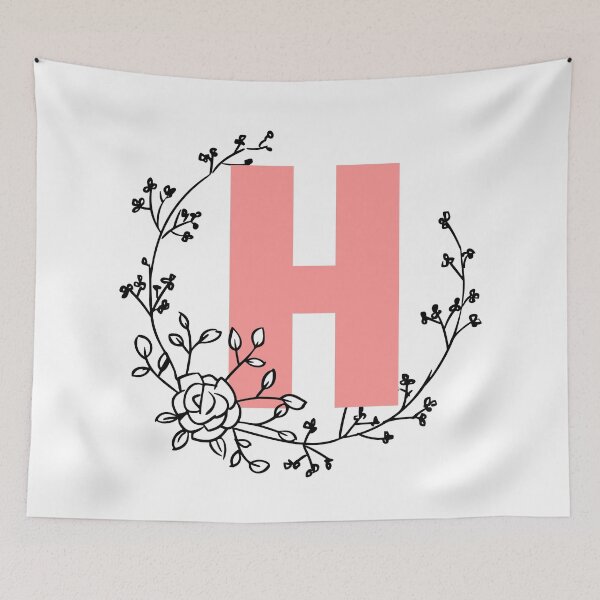 Item preview, H Letter Monogram Pink with Floral Wreath designed and sold by synthesizer.