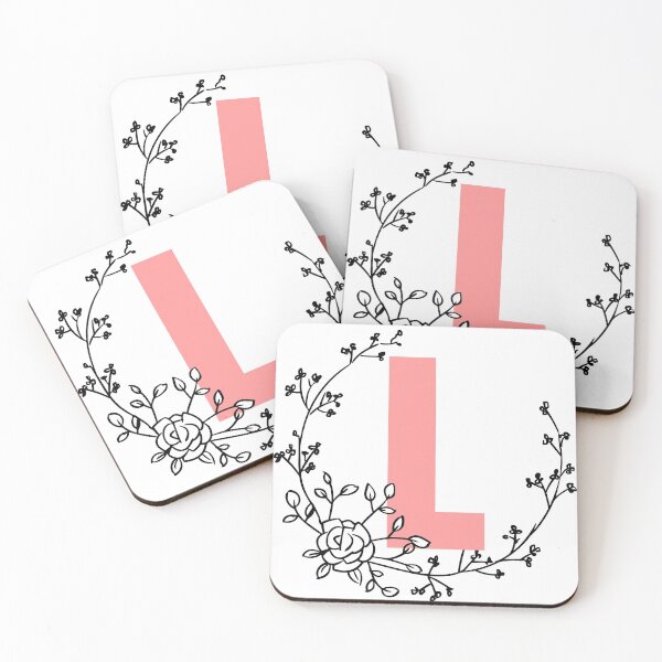 Item preview, L Letter Monogram Pink with Floral Wreath designed and sold by synthesizer.
