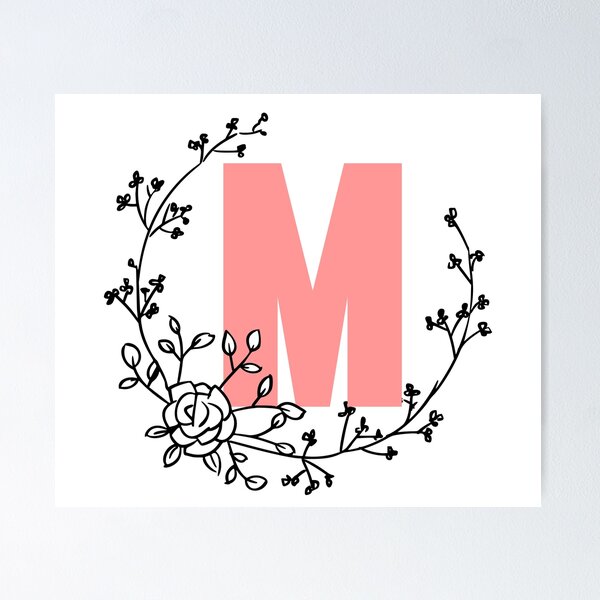 Item preview, M Letter Monogram Pink with Floral Wreath designed and sold by synthesizer.