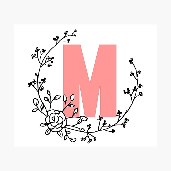 Item preview, M Letter Monogram Pink with Floral Wreath designed and sold by synthesizer.