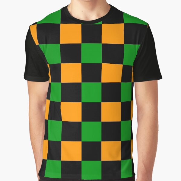 Checkered Orange, Green, Black Graphic T-Shirt