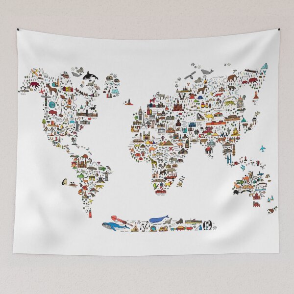Item preview, World Travel Line Icons Map. Travel Poster with animals and sightseeing attractions. designed and sold by Moloko88.