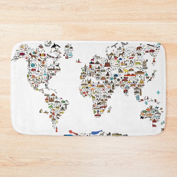 Item preview, World Travel Line Icons Map. Travel Poster with animals and sightseeing attractions. designed and sold by Moloko88.