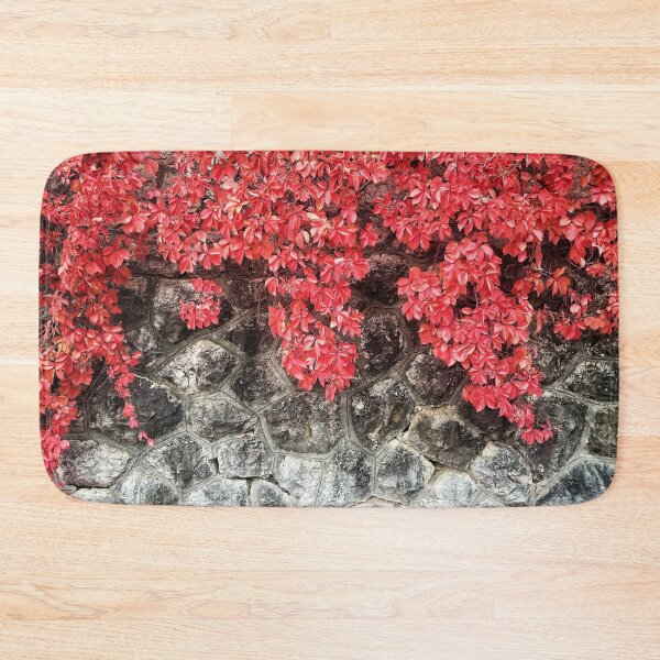 Item preview, Pink red ivy leaves autumn stone wall  designed and sold by PLdesign.