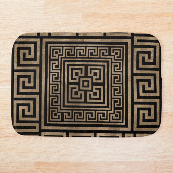 Greek Key Ornament - Greek Meander -Gold on Black Bath Mat