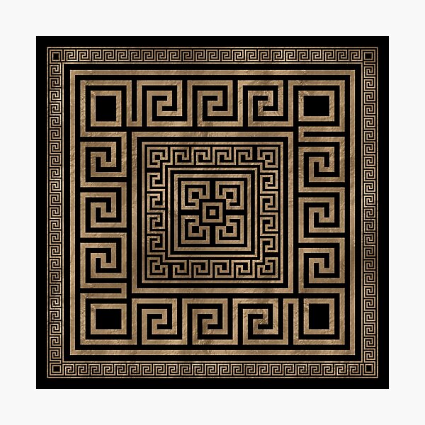 Greek Key Ornament - Greek Meander -Gold on Black Photographic Print