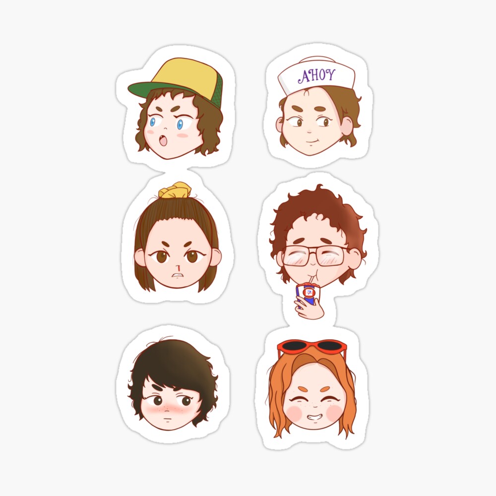Autocollant Stranger Things A Imprimer Impression métallique avec l'œuvre « Personnages Stranger Things - Steve - Eleven - Max - Alexei - Dustin » de l'artiste Andrea De Cesare | Redbubble