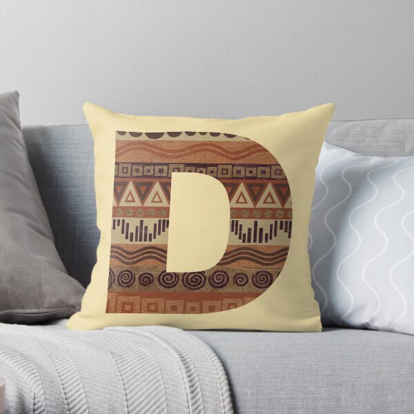 Letter D Leather Look Pattern Tribal Ethnic Monogram Initial Throw Pillow