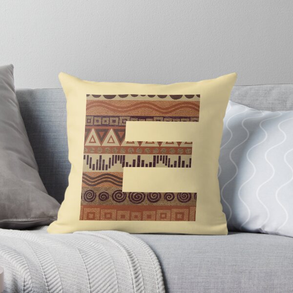 Letter E Leather Look Pattern Tribal Ethnic Monogram Initial Throw Pillow