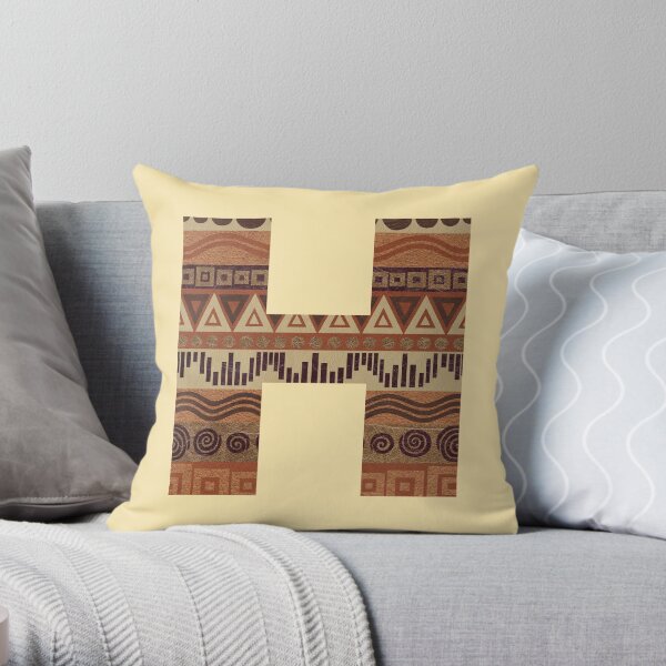 Letter H Leather Look Pattern Tribal Ethnic Monogram Initial Throw Pillow