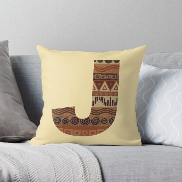 Letter J Leather Look Pattern Tribal Ethnic Monogram Initial Throw Pillow