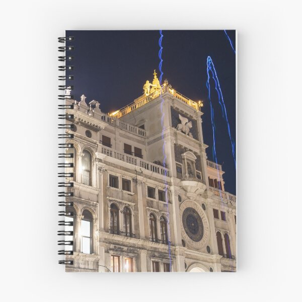 Item preview, Venice Italy Night Magic - Saint Marks Clocktower Torre dell Orologio Blue Light Streaks designed and sold by Georgia Mizuleva.