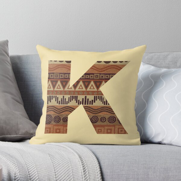 Letter K Leather Look Pattern Tribal Ethnic Monogram Initial Throw Pillow