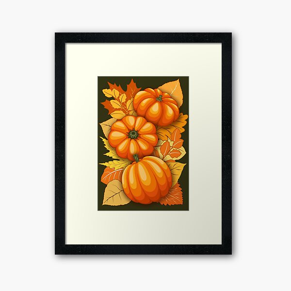 Pumpkins and Autumn Leaves Party Framed Art Print