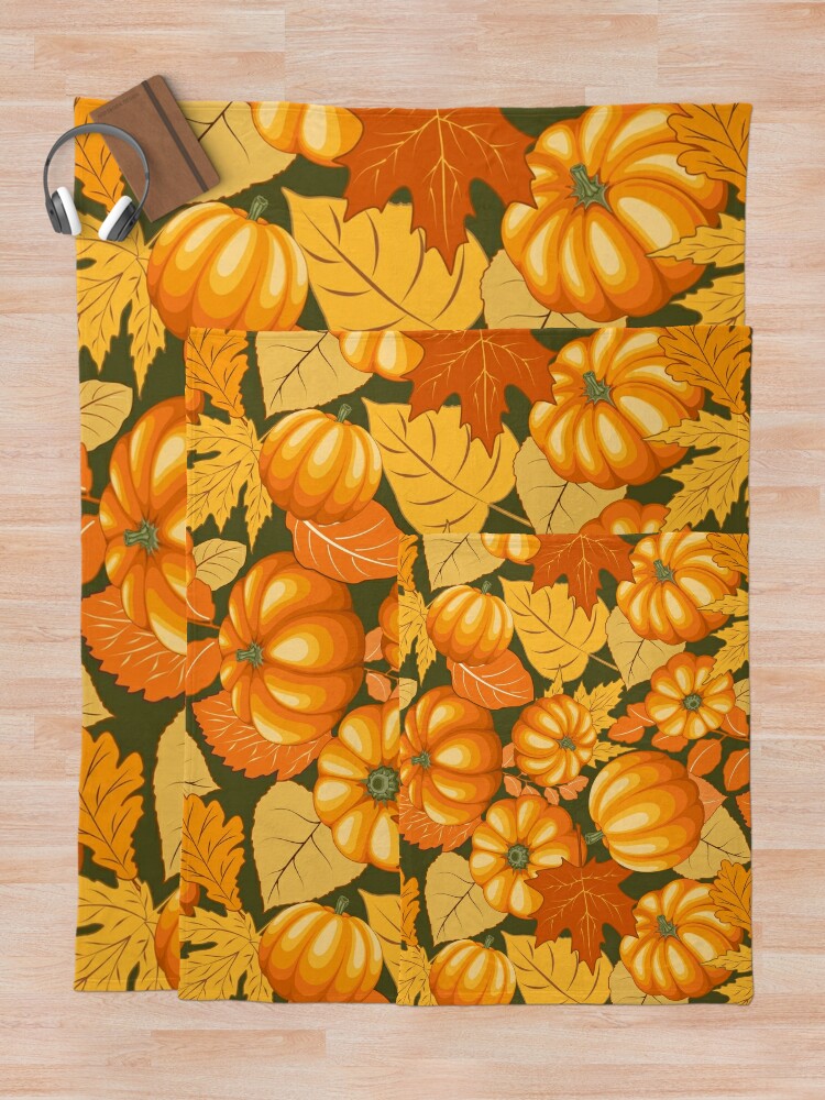 Thumbnail 5 of 6, Throw Blanket, Pumpkins and Autumn Leaves Party designed and sold by BluedarkArt.