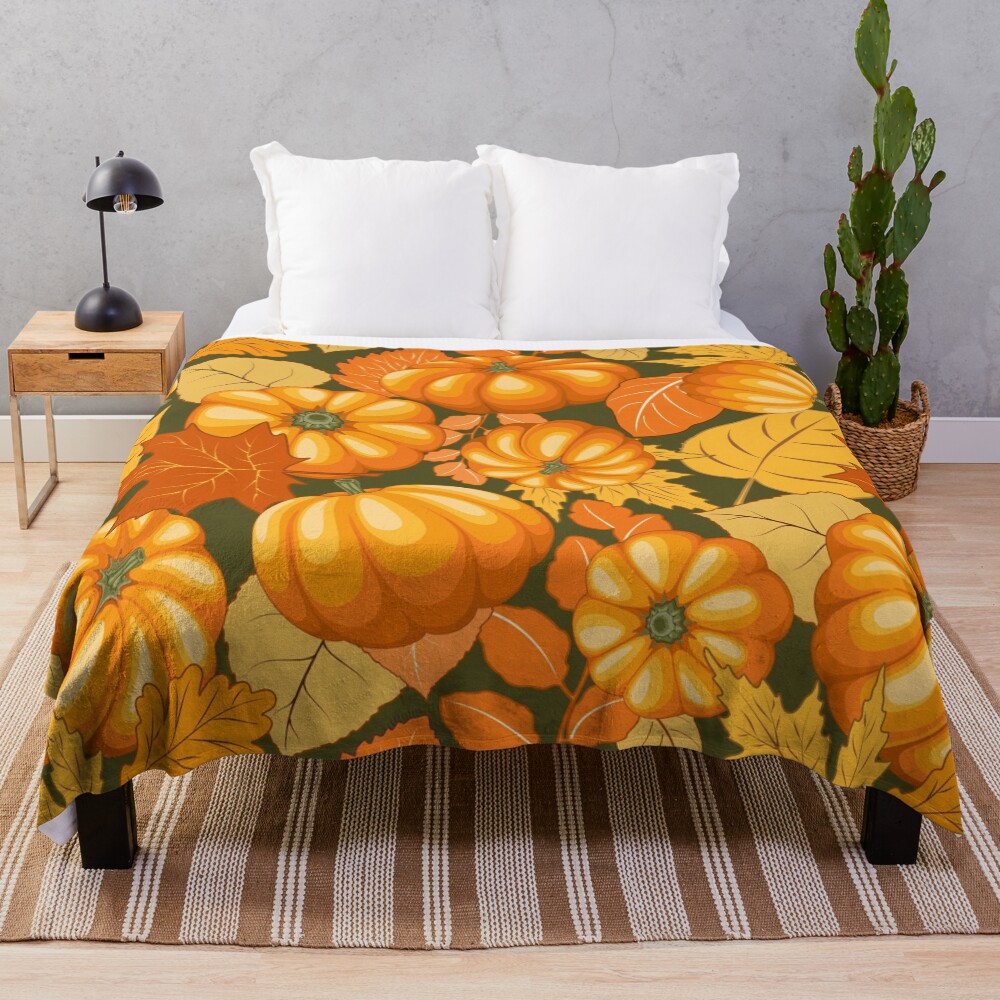 Pumpkins and Autumn Leaves Party Throw Blanket