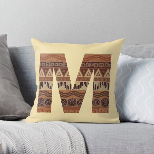 Letter M Leather Look Pattern Tribal Ethnic Monogram Initial Throw Pillow