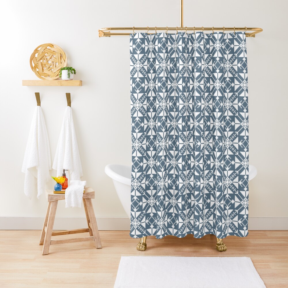 Blue folk Shower Curtain