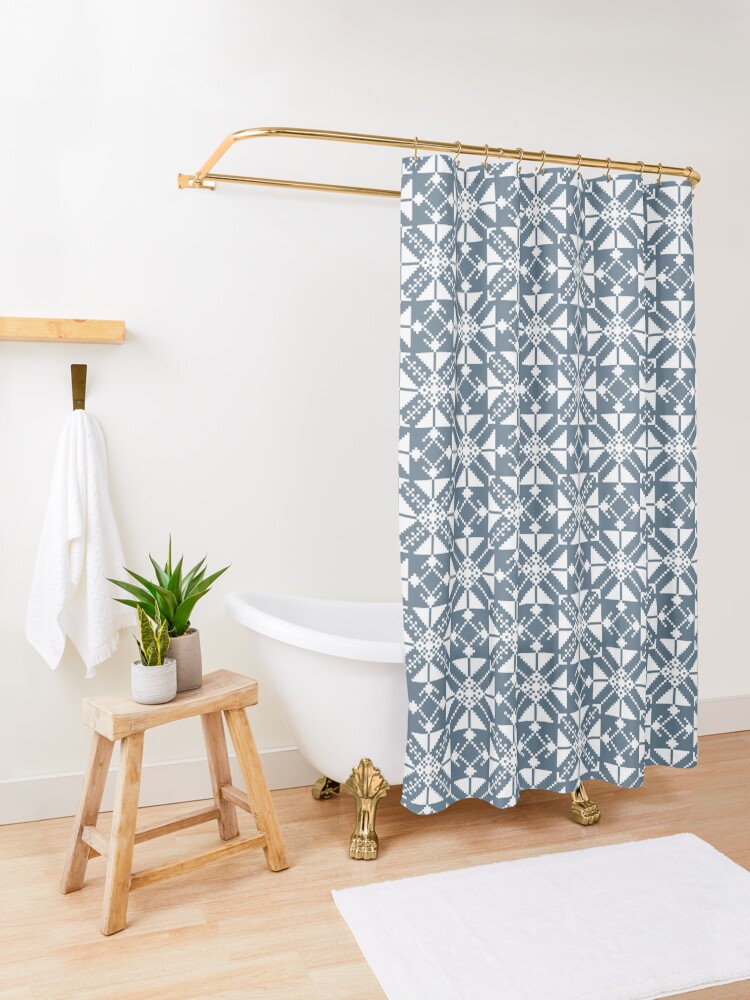 Alternate view of Blue folk Shower Curtain