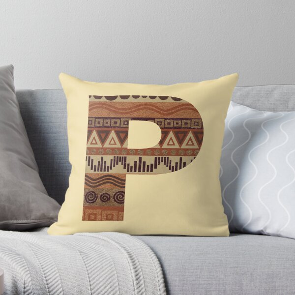 Letter P Leather Look Pattern Tribal Ethnic Monogram Initial Throw Pillow