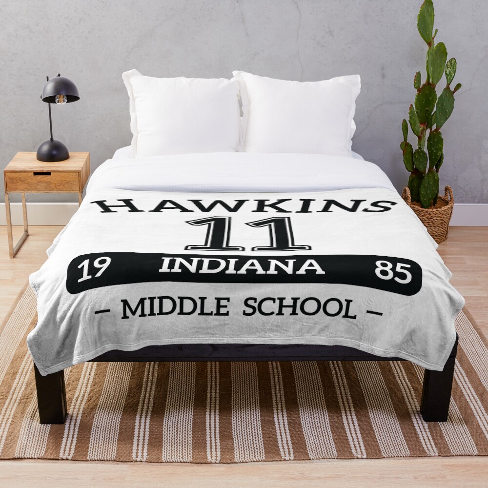 "Stranger Things Hawkins Middle School" Throw Blanket by OldDannyBrown