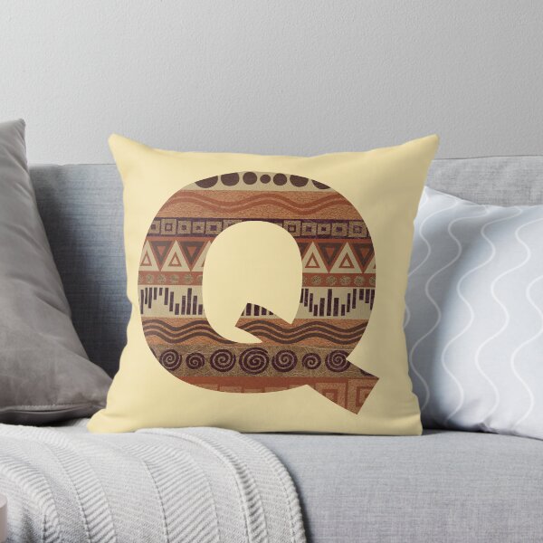 Letter Q Leather Look Pattern Tribal Ethnic Monogram Initial Throw Pillow