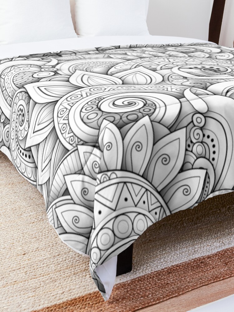 Alternate view of Monochrome Seamless Pattern with Floral Motifs Comforter