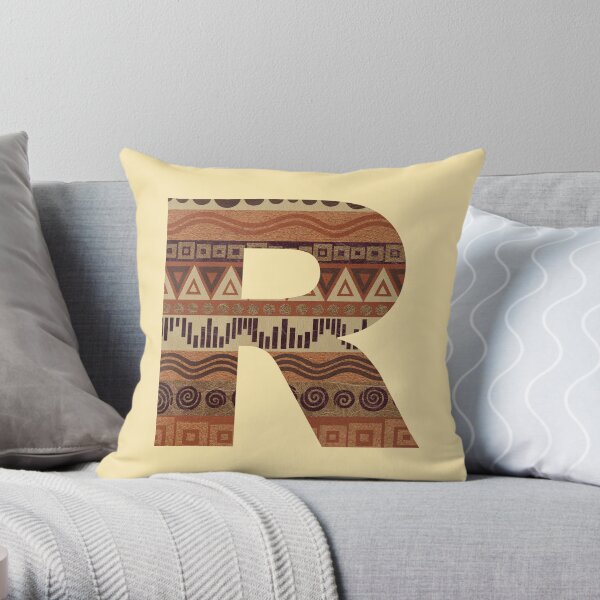 Letter R Leather Look Pattern Tribal Ethnic Monogram Initial Throw Pillow