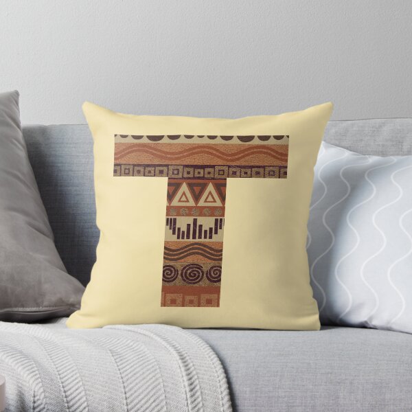 Letter T Leather Look Pattern Tribal Ethnic Monogram Initial Throw Pillow