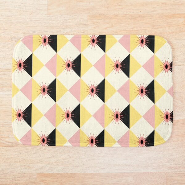 Atomic sunburst blocks Yellow Pink Bath Mat