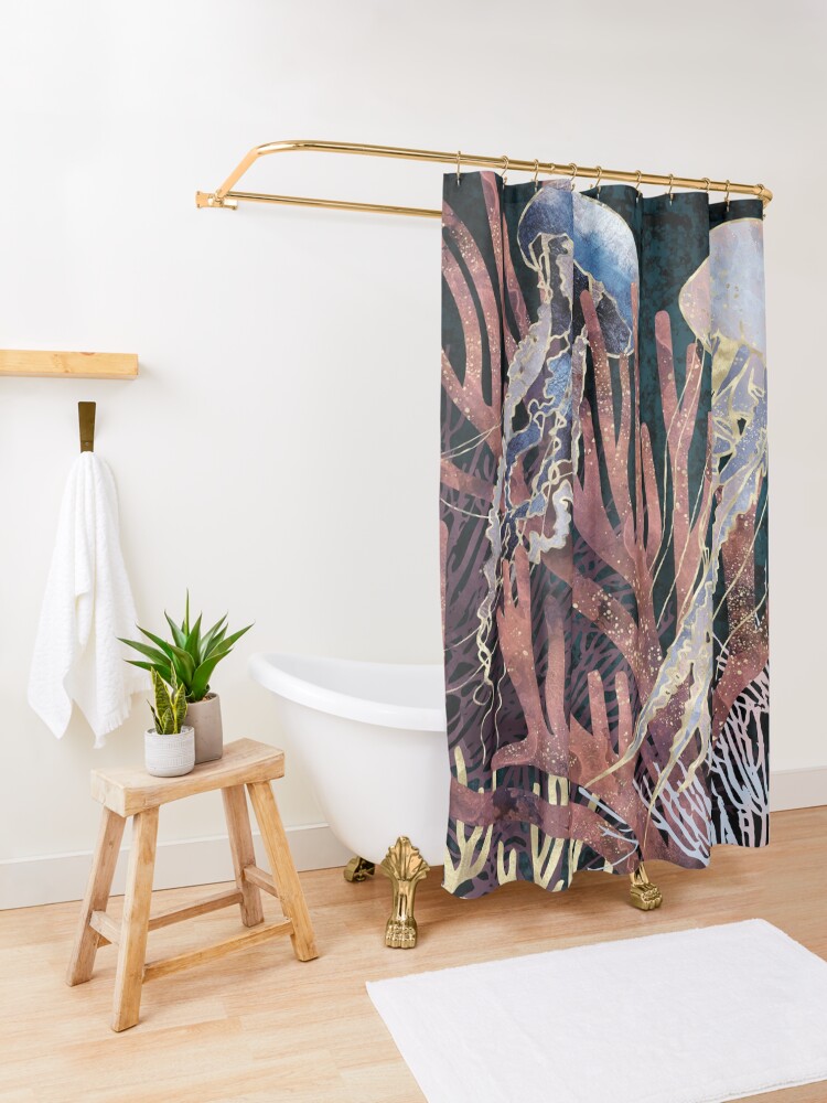 Alternate view of Metallic Coral Shower Curtain