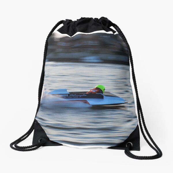 Powerboat Racing at Oulton Broad - Hydroplane - Wayne Turner Drawstring Bag