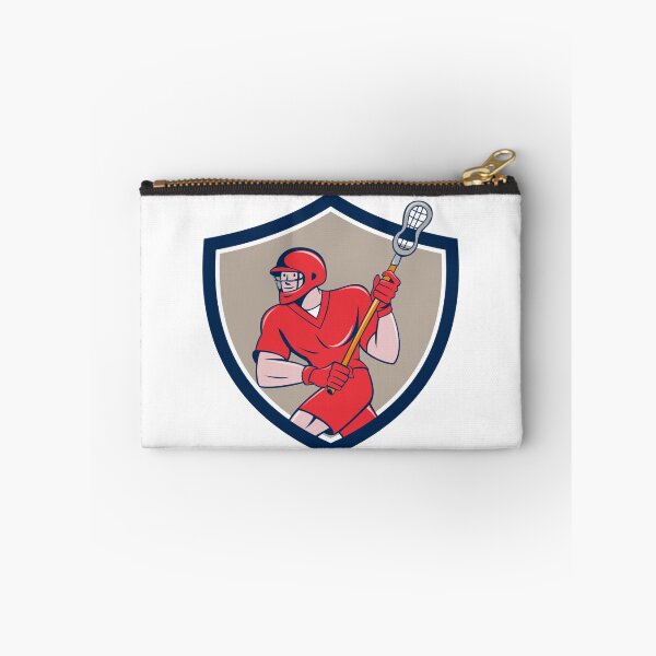 Item preview, Lacrosse Player Crosse Stick Running Shield Cartoon designed and sold by patrimonio.
