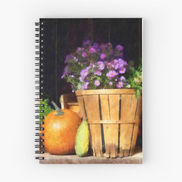 Item preview, Basket of Asters With Pumpkin and Gourd designed and sold by Susan Savad.