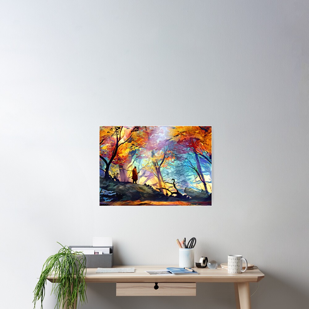 A Wolf in the Colorful Forest Poster