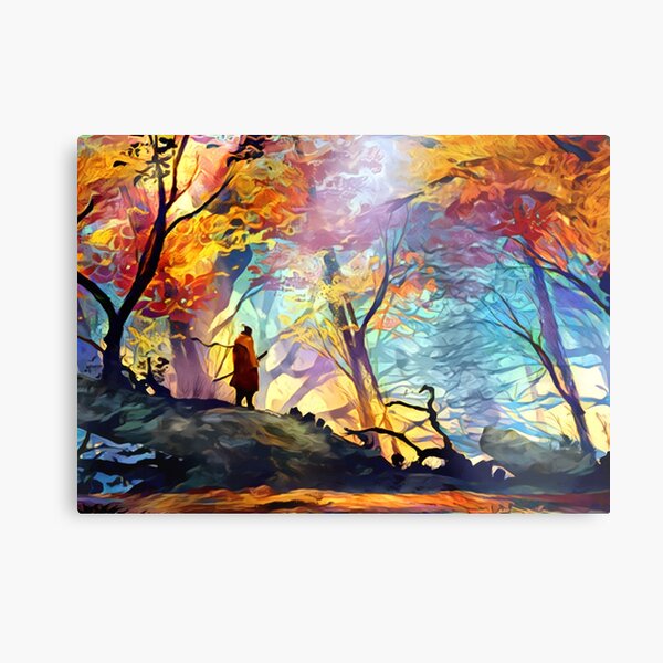 Un loup dans la forêt colorée Impression métallique