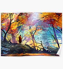 A Wolf in the Colorful Forest Poster