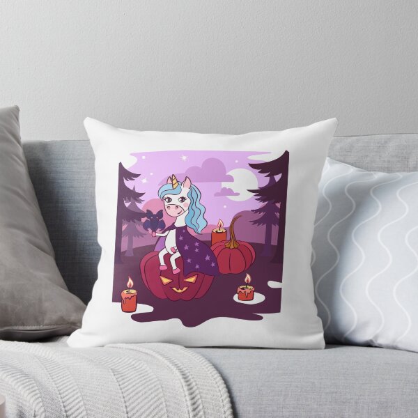Item preview, A unicorn sits on a pumpkin in the background of the night forest. designed and sold by Elena Pasechnik.