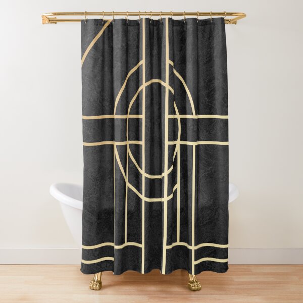 Art Deco Black Marble Shower Curtain