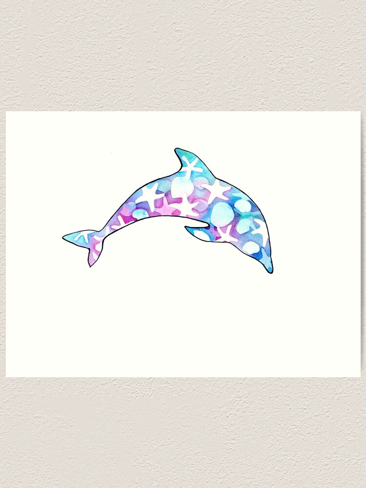 Lámina artística «Acuarela de delfines con estrellas de mar y conchas  marinas en colores pastel.» de Sandraartist | Redbubble