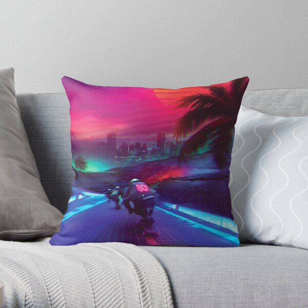 Synthwave Midnight Outrun Throw Pillow