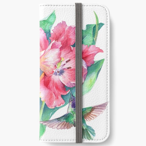 Tulips and Hummingbirds Watercolor iPhone Wallet