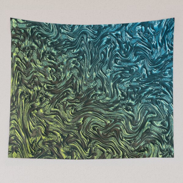 Item preview, Golden and blue metal plate with carved curves, and dark folds designed and sold by ShapesColors.