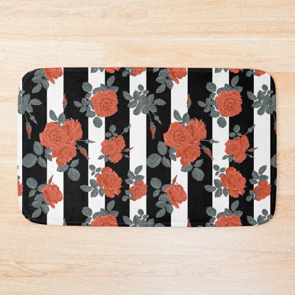 Item preview, Graphic art design seamless texture of orange roses on a striped background designed and sold by fuzzyfox.