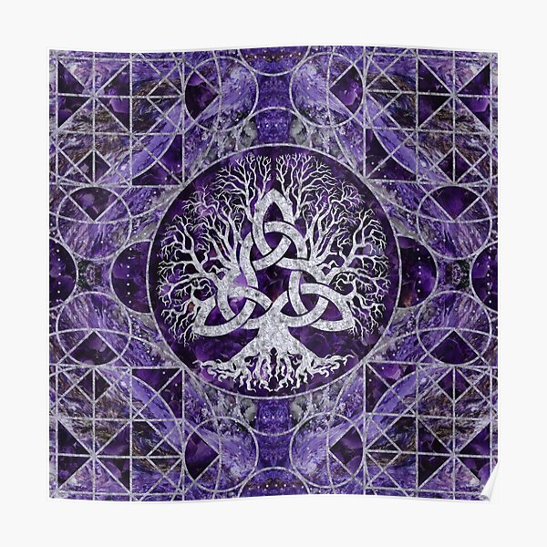 Tree of life with Triquetra Amethyst and silver Poster