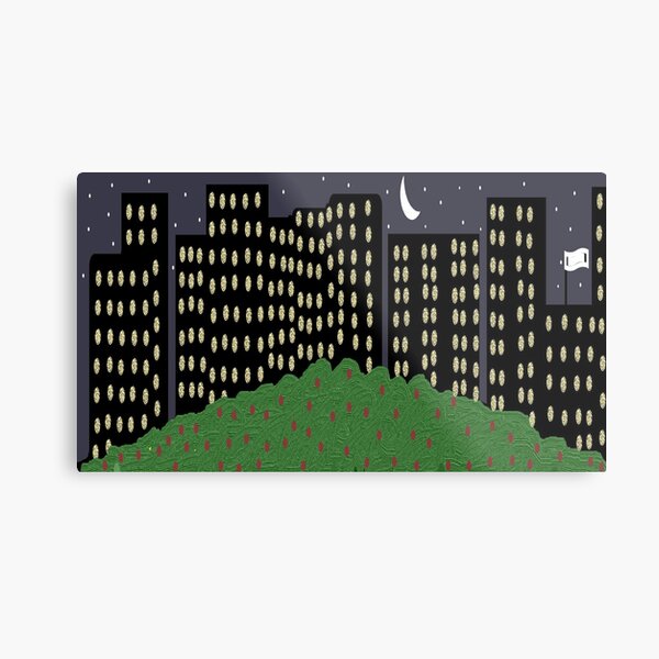 city buildings with lights in a night scene Metal Print