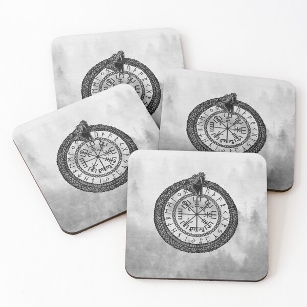 Item preview, Vegvisir with Ouroboros and runes - grayscale designed and sold by Nartissima.