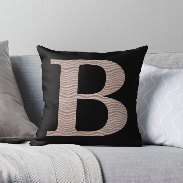 Letter B Metallic Look Stripes Silver Gold Copper Throw Pillow