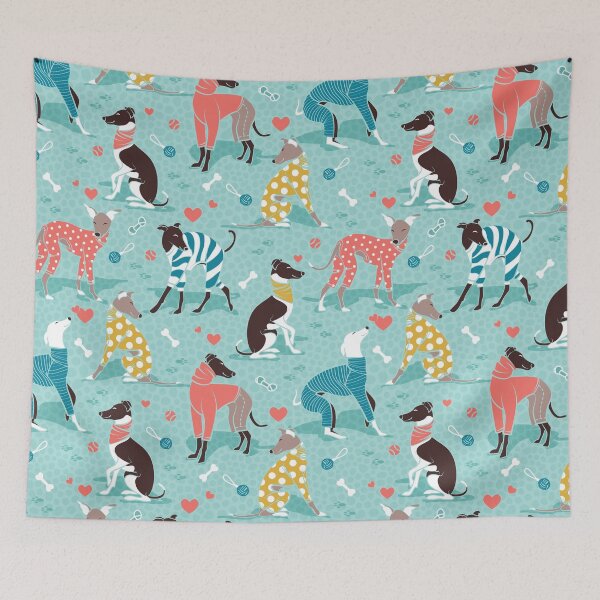 Item preview, Greyhounds dogwalk // aqua background designed and sold by SelmaCardoso.