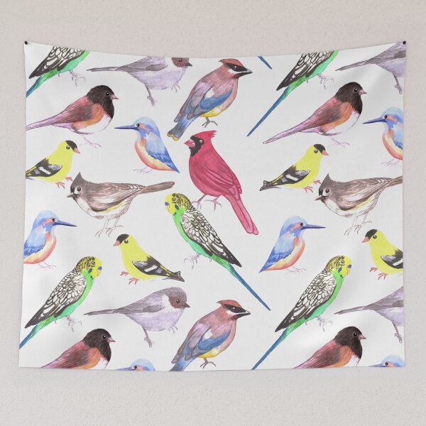 Item preview, Various birds watercolor- budgie cardinal goldfinch titmouse kingfisher cedar waxwing juncos designed and sold by Shawlin Islam.